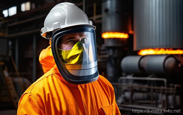 열처리 현장에서 주의할 점 - **Prompt 1: Focused Worker in Extreme Heat Environment**
"A highly detailed, realistic image of ...