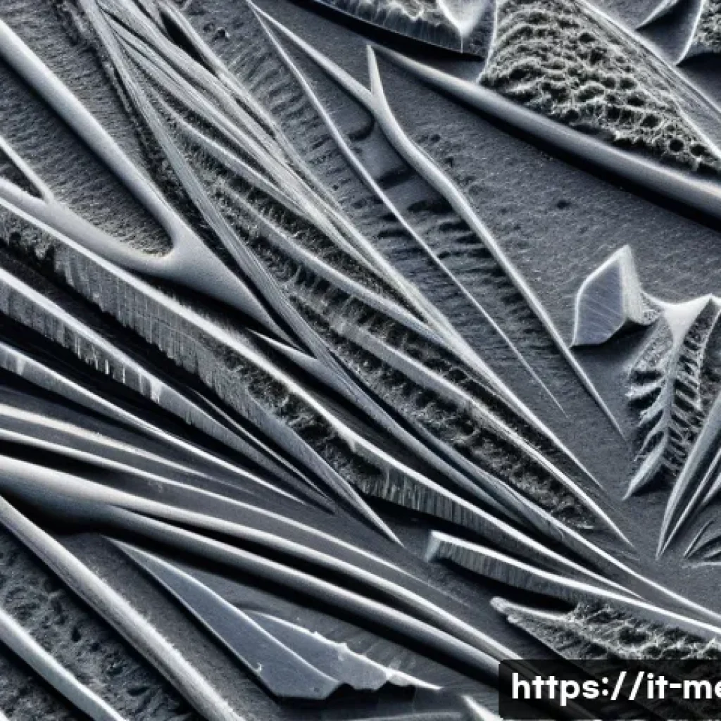 금속재료 분석기술 교육 - A highly detailed close-up of a polished metallic alloy surface under a scanning electron microscope...