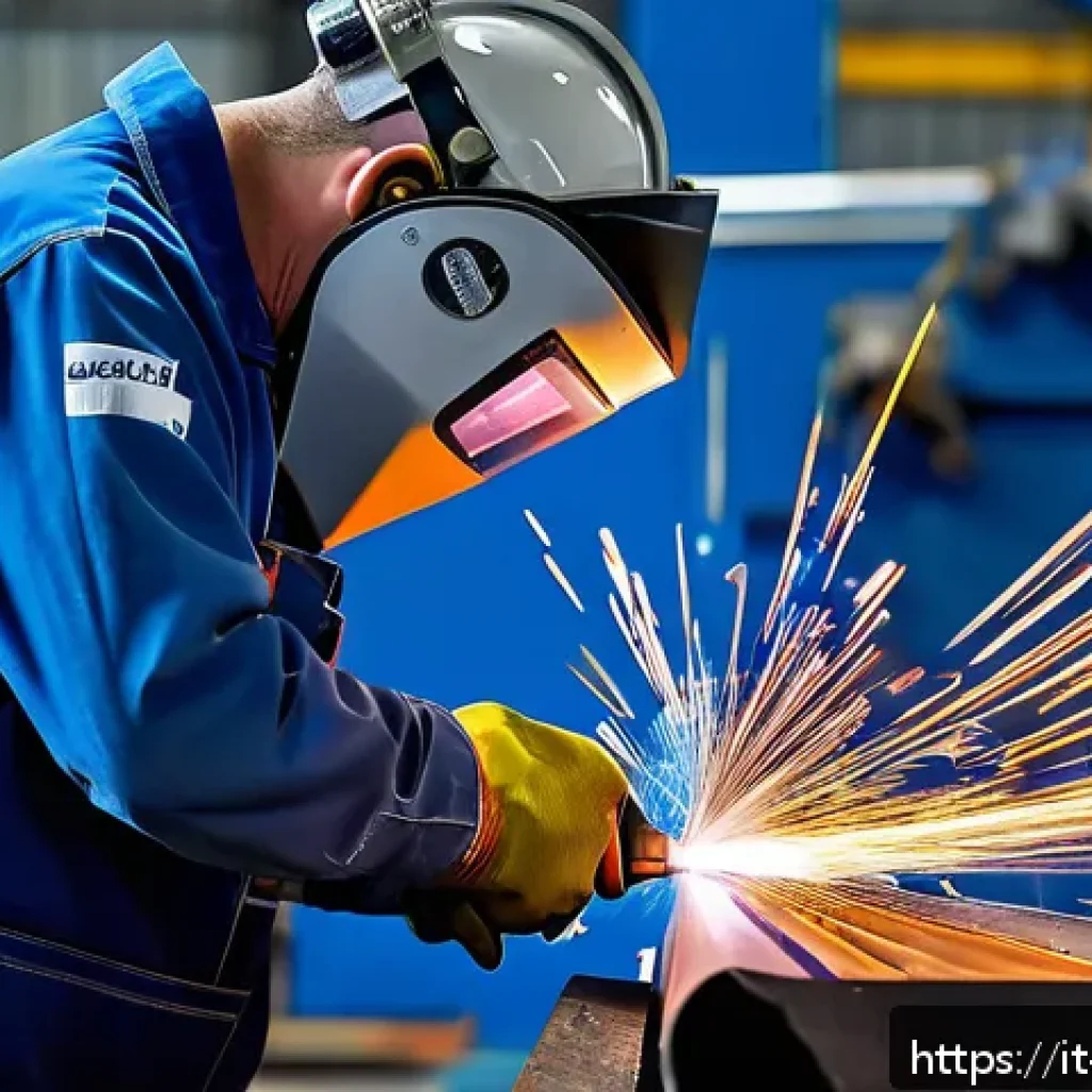 금속재료 NCS 학습방법 - A detailed close-up image of an industrial metal workshop showing a skilled technician performing TI...