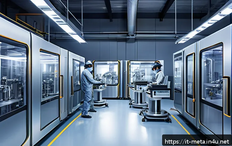 금속재료와 AI 기술 융합 - A high-tech industrial laboratory scene showing engineers in safety gear operating AI-powered metal ...