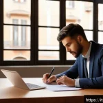 Home 21 금속재료 자격증 시험 일정 - A professional Italian metallurgy certification exam registration scene: a modern office setting wit...