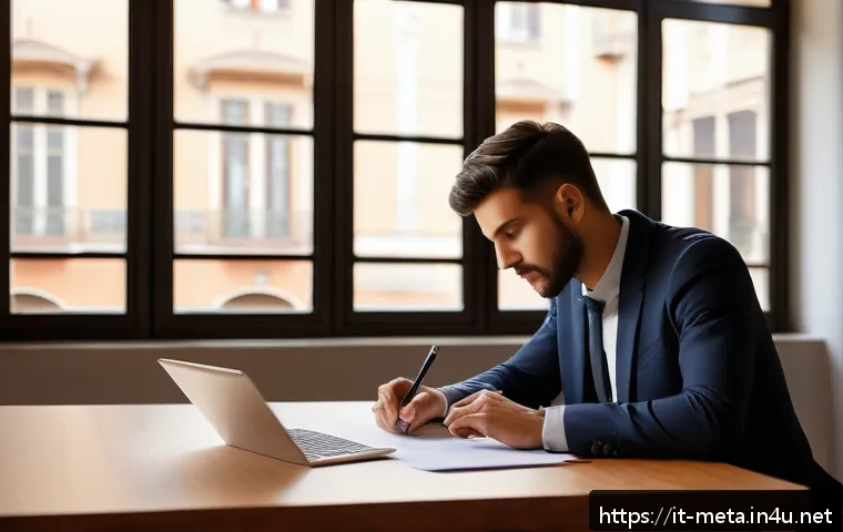 금속재료 자격증 시험 일정 - A professional Italian metallurgy certification exam registration scene: a modern office setting wit...