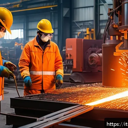 Home 32 용융 공정 금속학의 이해 - A highly detailed industrial scene inside a modern metal foundry, showcasing a large induction furna...