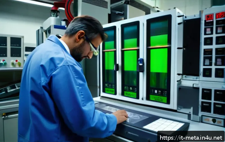 금속소재 시험법 실무 - A highly detailed industrial laboratory scene showing a tensile test machine in operation, gripping ...