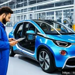 Home 23 비철금속 활용 사례 - A futuristic Italian electric car manufacturing plant showcasing advanced aluminum alloy components ...